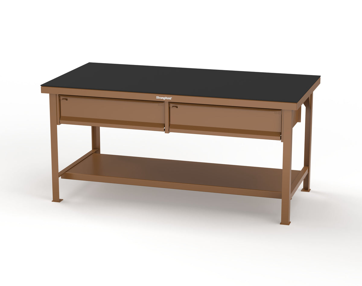 Extreme Duty 7 GA Shop Table with ABS Top, 2 Drawers, 1 Shelf - 72 In. x 36 In. D x 34 In. H - T7236-2DB-ABS-8025