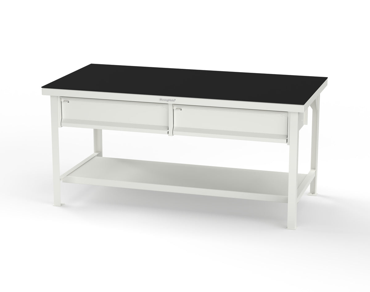 Extreme Duty 7 GA Shop Table with ABS Top, 2 Drawers, 1 Shelf - 72 In. x 36 In. D x 34 In. H - T7236-2DB-ABS-9003