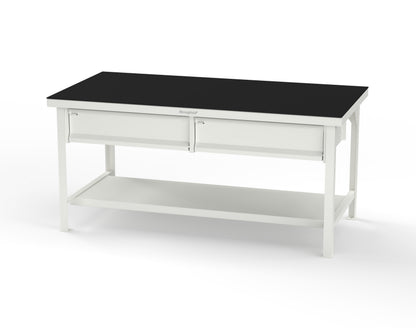 Extreme Duty 7 GA Shop Table with ABS Top, 2 Drawers, 1 Shelf - 72 In. x 36 In. D x 34 In. H - T7236-2DB-ABS-9003