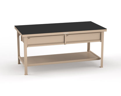 Extreme Duty 7 GA Shop Table with ABS Top, 2 Drawers, 1 Shelf - 72 In. x 36 In. D x 34 In. H - T7236-2DB-ABS-1019