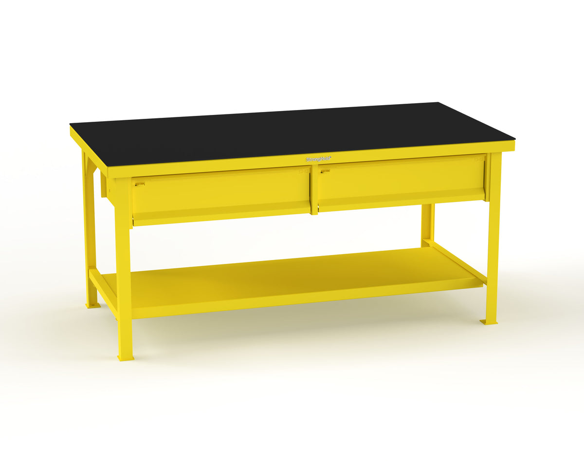 Extreme Duty 7 GA Shop Table with ABS Top, 2 Drawers, 1 Shelf - 72 In. x 36 In. D x 34 In. H - T7236-2DB-ABS-1023