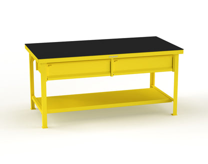 Extreme Duty 7 GA Shop Table with ABS Top, 2 Drawers, 1 Shelf - 72 In. x 36 In. D x 34 In. H - T7236-2DB-ABS-1023