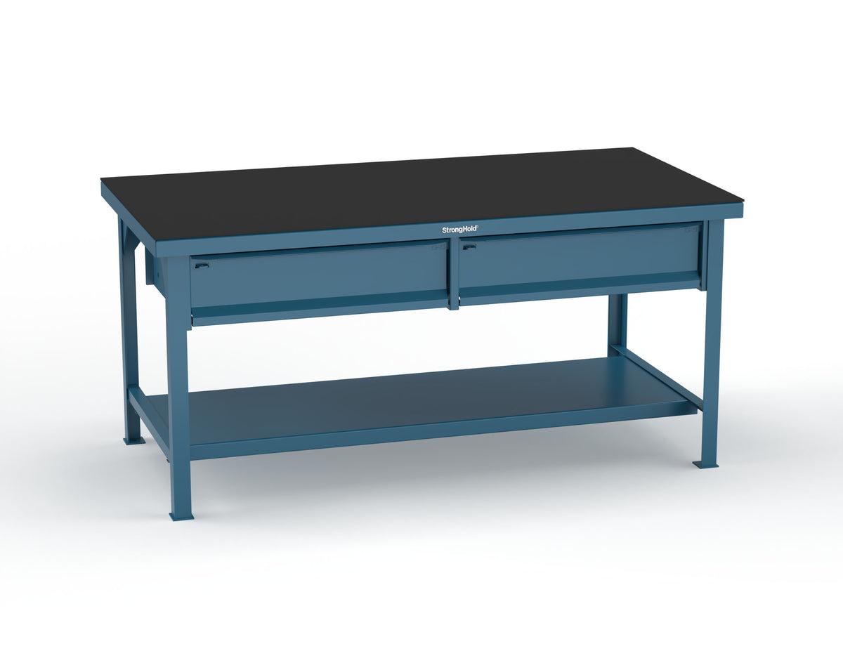 Extreme Duty 7 GA Shop Table with ABS Top, 2 Drawers, 1 Shelf - 72 In. x 36 In. D x 34 In. H - T7236-2DB-ABS-5010