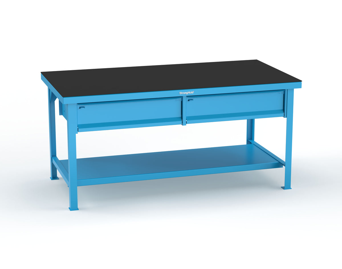 Extreme Duty 7 GA Shop Table with ABS Top, 2 Drawers, 1 Shelf - 72 In. x 36 In. D x 34 In. H - T7236-2DB-ABS-5012