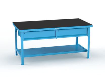 Extreme Duty 7 GA Shop Table with ABS Top, 2 Drawers, 1 Shelf - 72 In. x 36 In. D x 34 In. H - T7236-2DB-ABS-5012