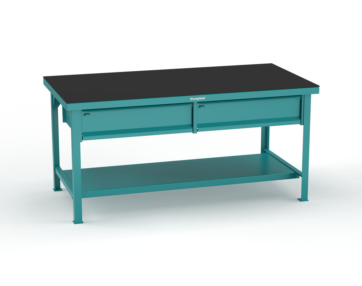 Extreme Duty 7 GA Shop Table with ABS Top, 2 Drawers, 1 Shelf - 72 In. x 36 In. D x 34 In. H - T7236-2DB-ABS-5021