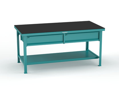 Extreme Duty 7 GA Shop Table with ABS Top, 2 Drawers, 1 Shelf - 72 In. x 36 In. D x 34 In. H - T7236-2DB-ABS-5021