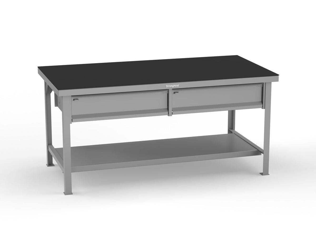 Extreme Duty 7 GA Shop Table with ABS Top, 2 Drawers, 1 Shelf - 72 In. x 36 In. D x 34 In. H - T7236-2DB-ABS-7037