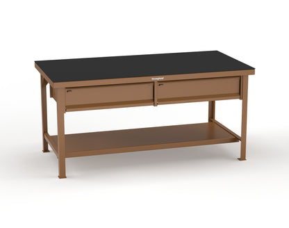 Extreme Duty 7 GA Shop Table with ABS Top, 2 Drawers, 1 Shelf - 72 In. x 36 In. D x 34 In. H - T7236-2DB-ABS-8025