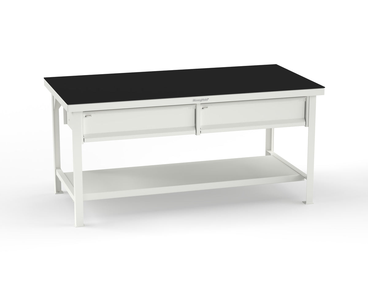 Extreme Duty 7 GA Shop Table with ABS Top, 2 Drawers, 1 Shelf - 72 In. x 36 In. D x 34 In. H - T7236-2DB-ABS-9003