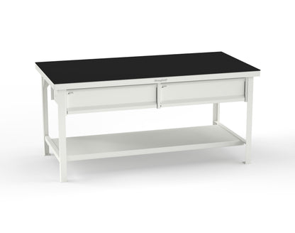 Extreme Duty 7 GA Shop Table with ABS Top, 2 Drawers, 1 Shelf - 72 In. x 36 In. D x 34 In. H - T7236-2DB-ABS-9003