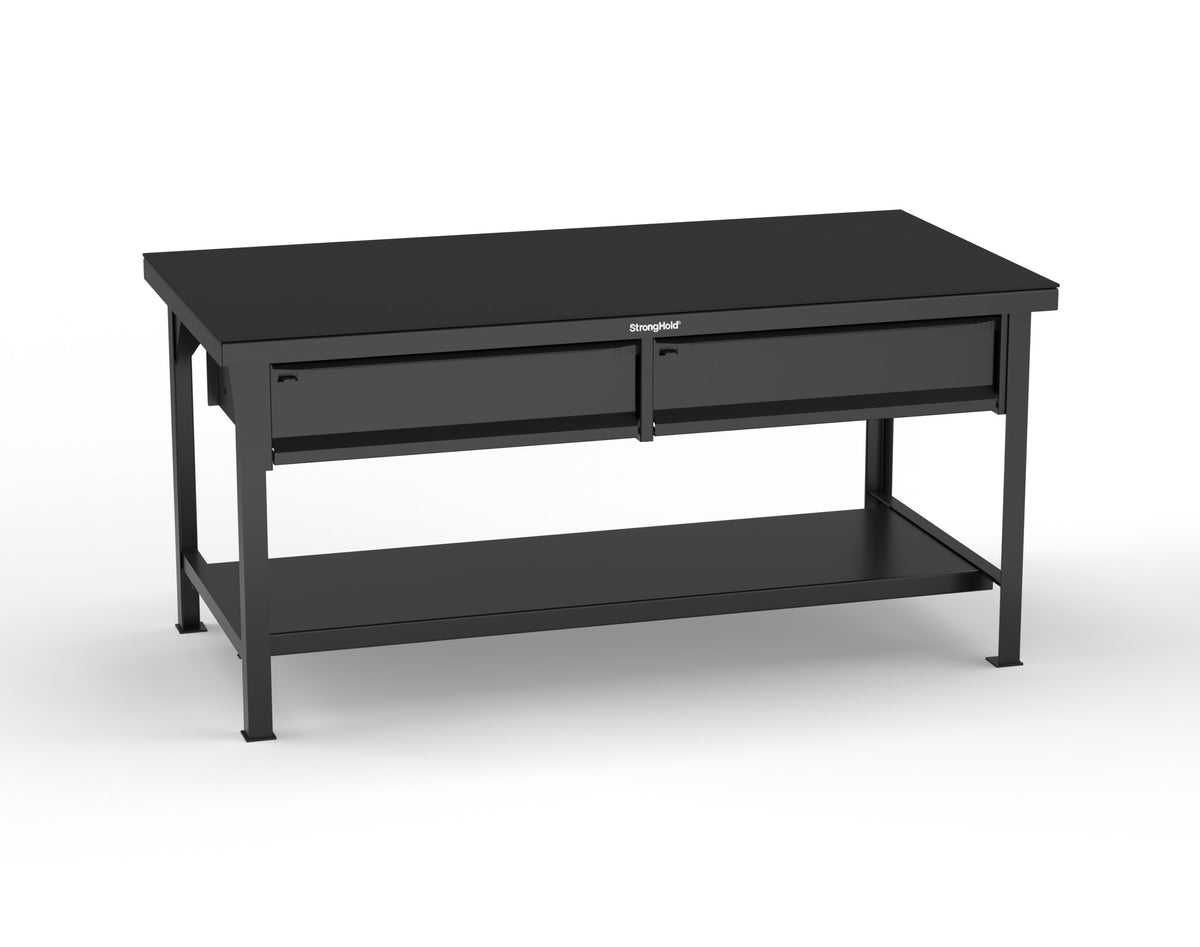 Extreme Duty 7 GA Shop Table with ABS Top, 2 Drawers, 1 Shelf - 72 In. x 36 In. D x 34 In. H - T7236-2DB-ABS-9005