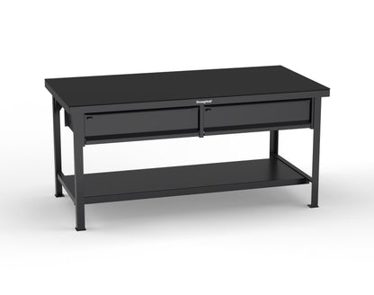 Extreme Duty 7 GA Shop Table with ABS Top, 2 Drawers, 1 Shelf - 72 In. x 36 In. D x 34 In. H - T7236-2DB-ABS-9005