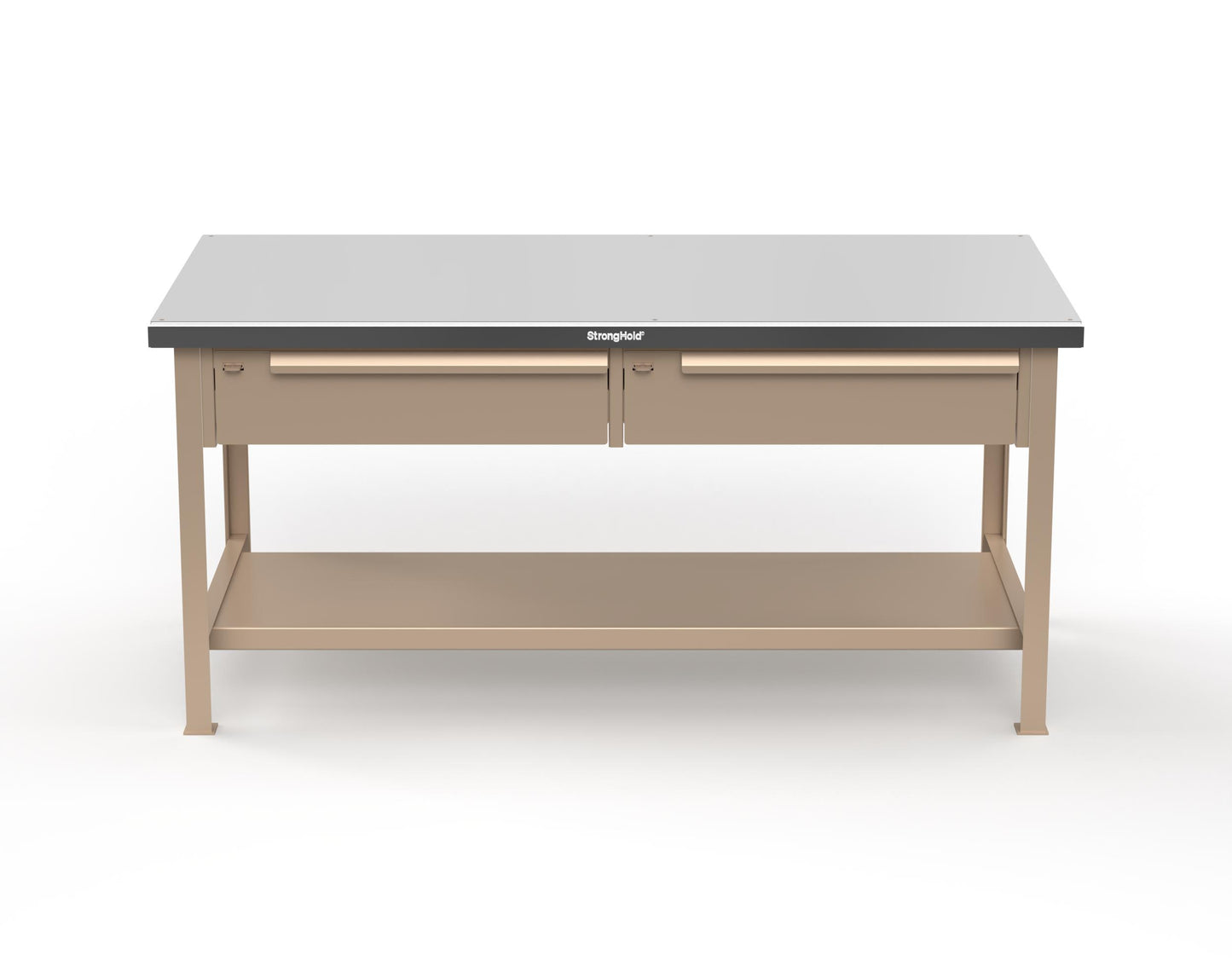 Extreme Duty 7 GA Shop Table with Stainless Steel Top, 2 Drawers, 1 Shelf - 72 In. x 36 In. D x 34 In. H - T7236-2DB-SSTOP-1019