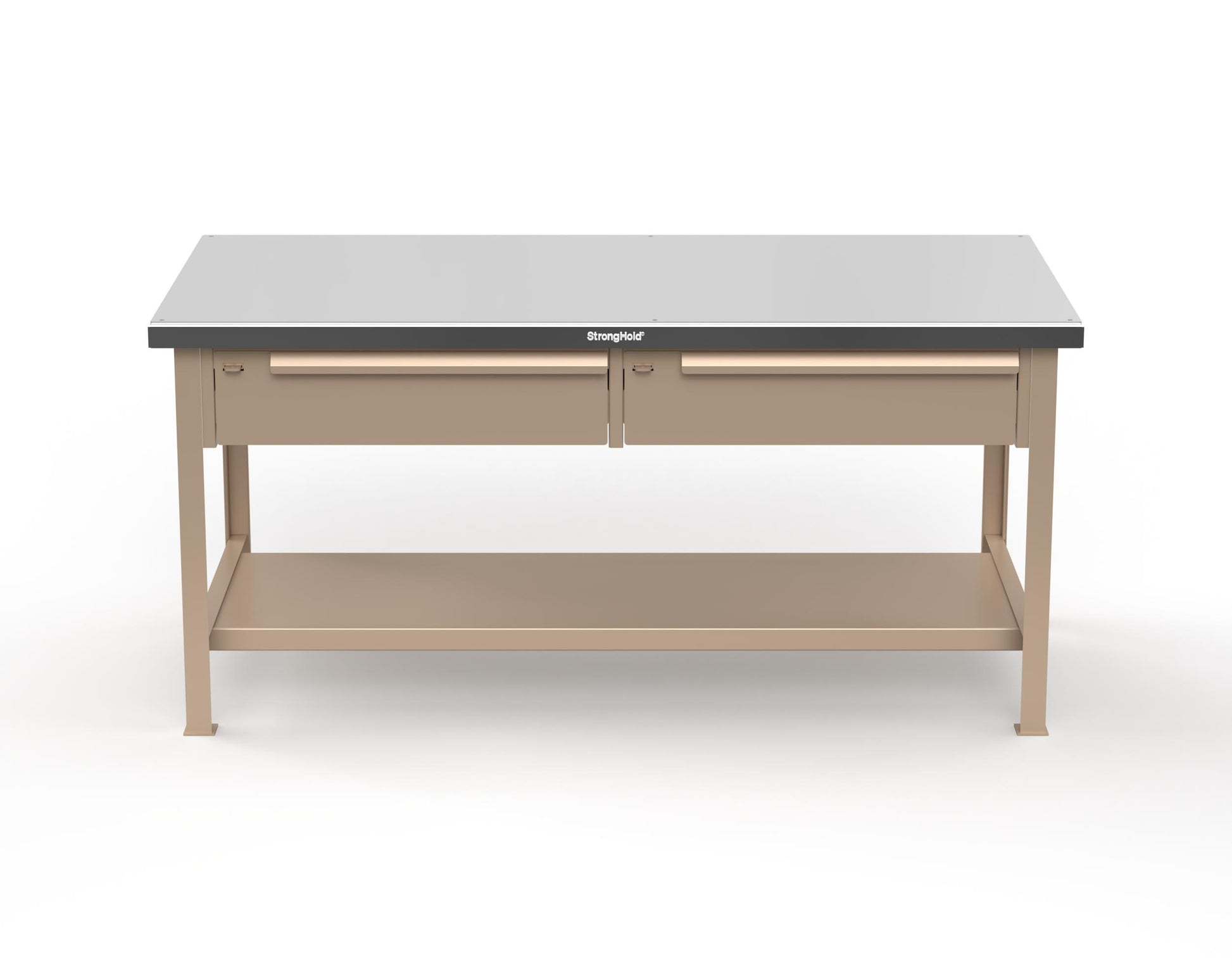 Extreme Duty 7 GA Shop Table with Stainless Steel Top, 2 Drawers, 1 Shelf - 72 In. x 36 In. D x 34 In. H - T7236-2DB-SSTOP-1019