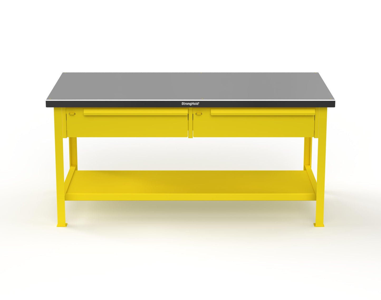 Extreme Duty 7 GA Shop Table with Stainless Steel Top, 2 Drawers, 1 Shelf - 72 In. x 36 In. D x 34 In. H - T7236-2DB-SSTOP-1021