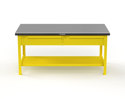 Extreme Duty 7 GA Shop Table with Stainless Steel Top, 2 Drawers, 1 Shelf - 72 In. x 36 In. D x 34 In. H - T7236-2DB-SSTOP-1021