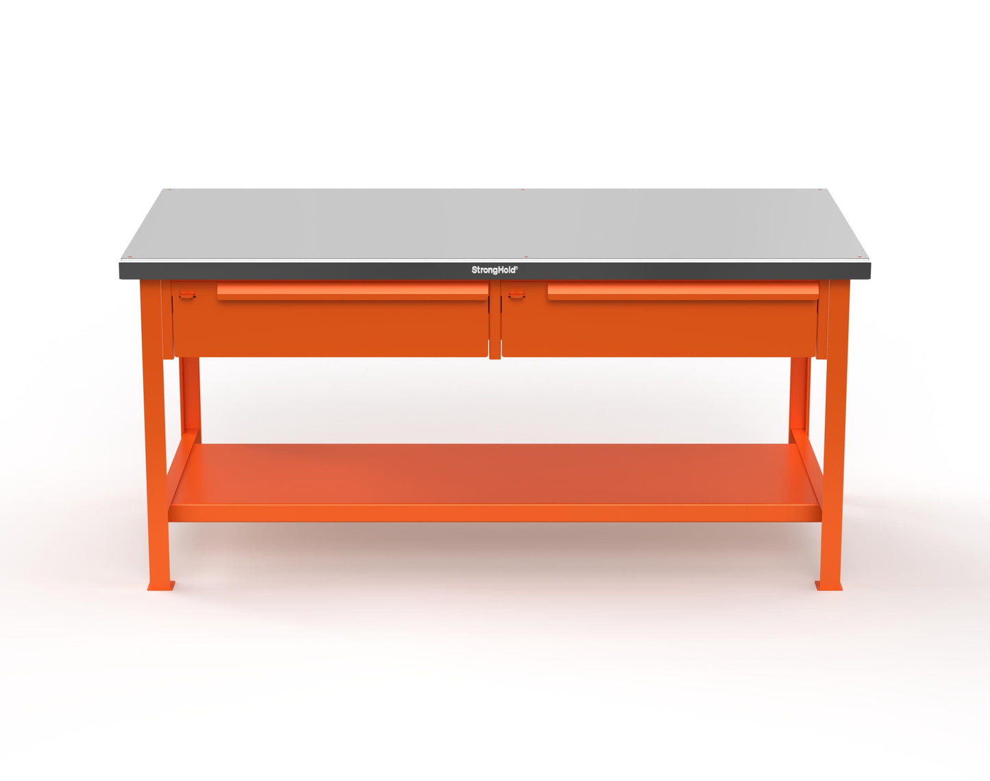 Extreme Duty 7 GA Shop Table with Stainless Steel Top, 2 Drawers, 1 Shelf - 72 In. x 36 In. D x 34 In. H - T7236-2DB-SSTOP-2009
