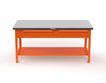 Extreme Duty 7 GA Shop Table with Stainless Steel Top, 2 Drawers, 1 Shelf - 72 In. x 36 In. D x 34 In. H - T7236-2DB-SSTOP-2009