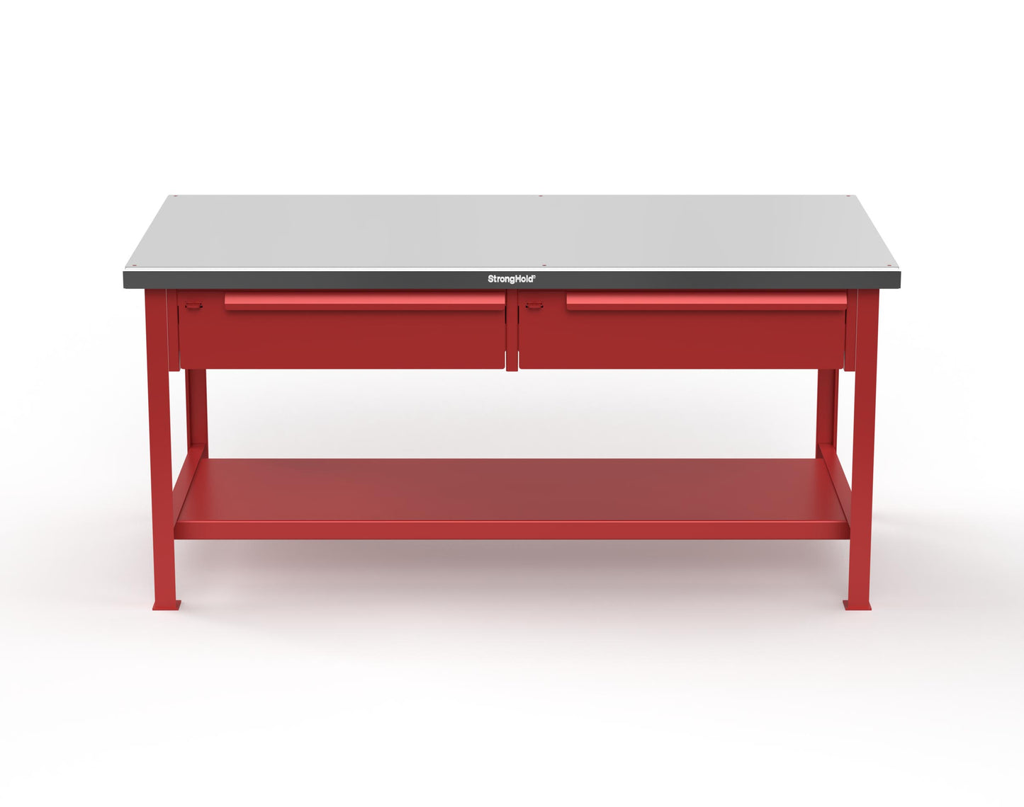 Extreme Duty 7 GA Shop Table with Stainless Steel Top, 2 Drawers, 1 Shelf - 72 In. x 36 In. D x 34 In. H - T7236-2DB-SSTOP-3001