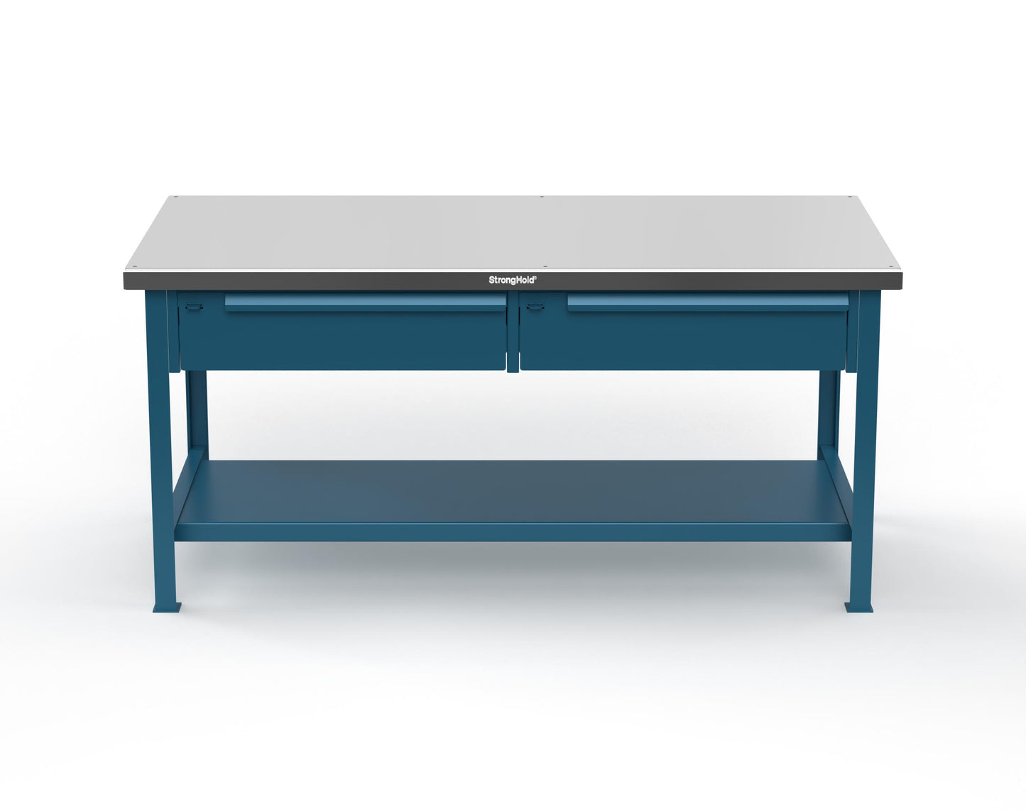 Extreme Duty 7 GA Shop Table with Stainless Steel Top, 2 Drawers, 1 Shelf - 72 In. x 36 In. D x 34 In. H - T7236-2DB-SSTOP-5001