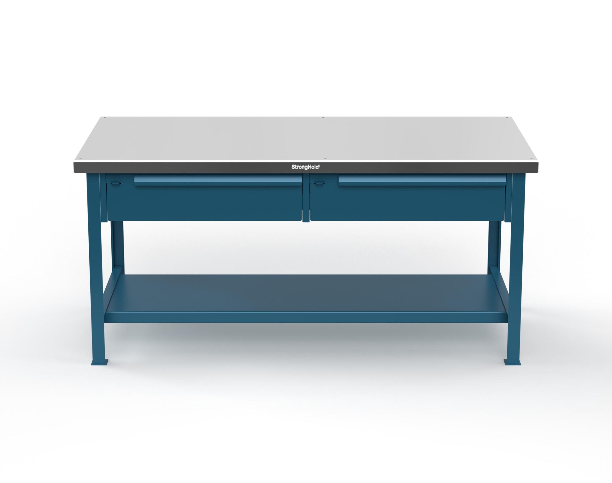 Extreme Duty 7 GA Shop Table with Stainless Steel Top, 2 Drawers, 1 Shelf - 72 In. x 36 In. D x 34 In. H - T7236-2DB-SSTOP-5001