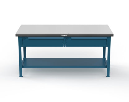 Extreme Duty 7 GA Shop Table with Stainless Steel Top, 2 Drawers, 1 Shelf - 72 In. x 36 In. D x 34 In. H - T7236-2DB-SSTOP-5001