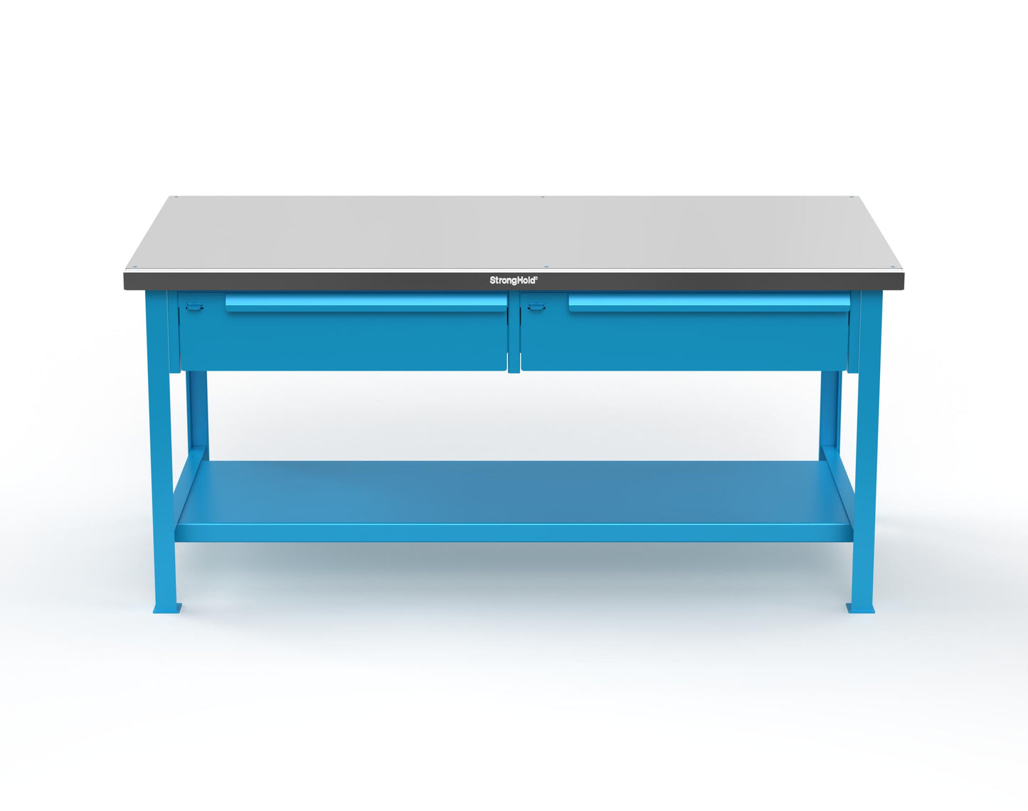 Extreme Duty 7 GA Shop Table with Stainless Steel Top, 2 Drawers, 1 Shelf - 72 In. x 36 In. D x 34 In. H - T7236-2DB-SSTOP-5012