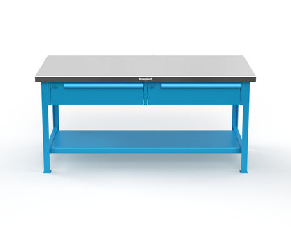 Extreme Duty 7 GA Shop Table with Stainless Steel Top, 2 Drawers, 1 Shelf - 72 In. x 36 In. D x 34 In. H - T7236-2DB-SSTOP-5012