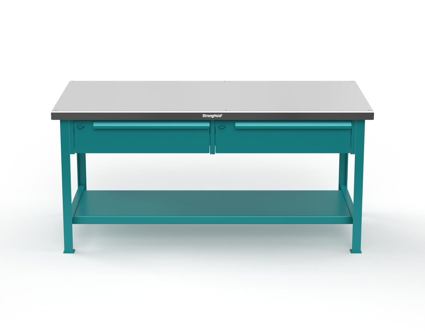 Extreme Duty 7 GA Shop Table with Stainless Steel Top, 2 Drawers, 1 Shelf - 72 In. x 36 In. D x 34 In. H - T7236-2DB-SSTOP-5021