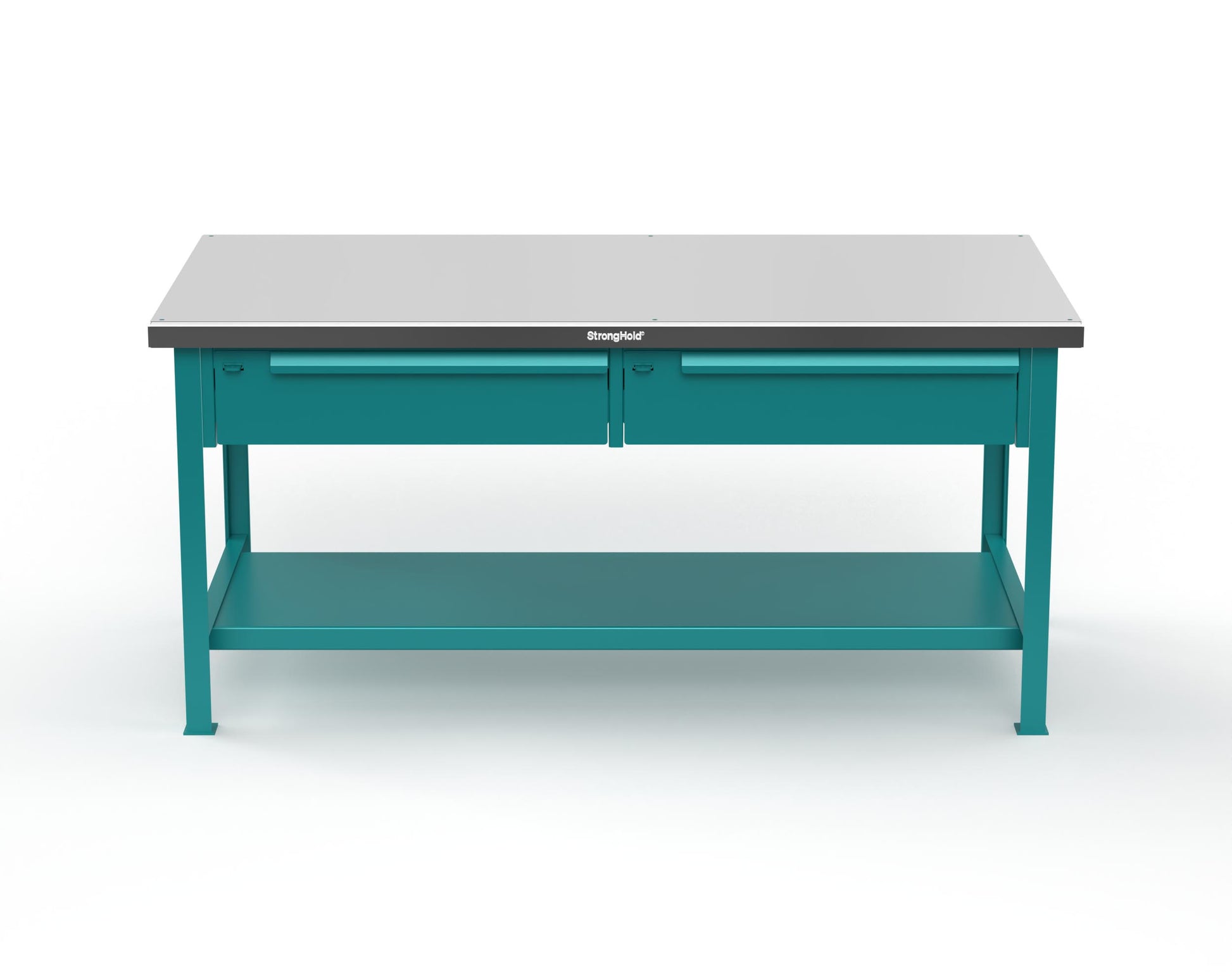 Extreme Duty 7 GA Shop Table with Stainless Steel Top, 2 Drawers, 1 Shelf - 72 In. x 36 In. D x 34 In. H - T7236-2DB-SSTOP-5021