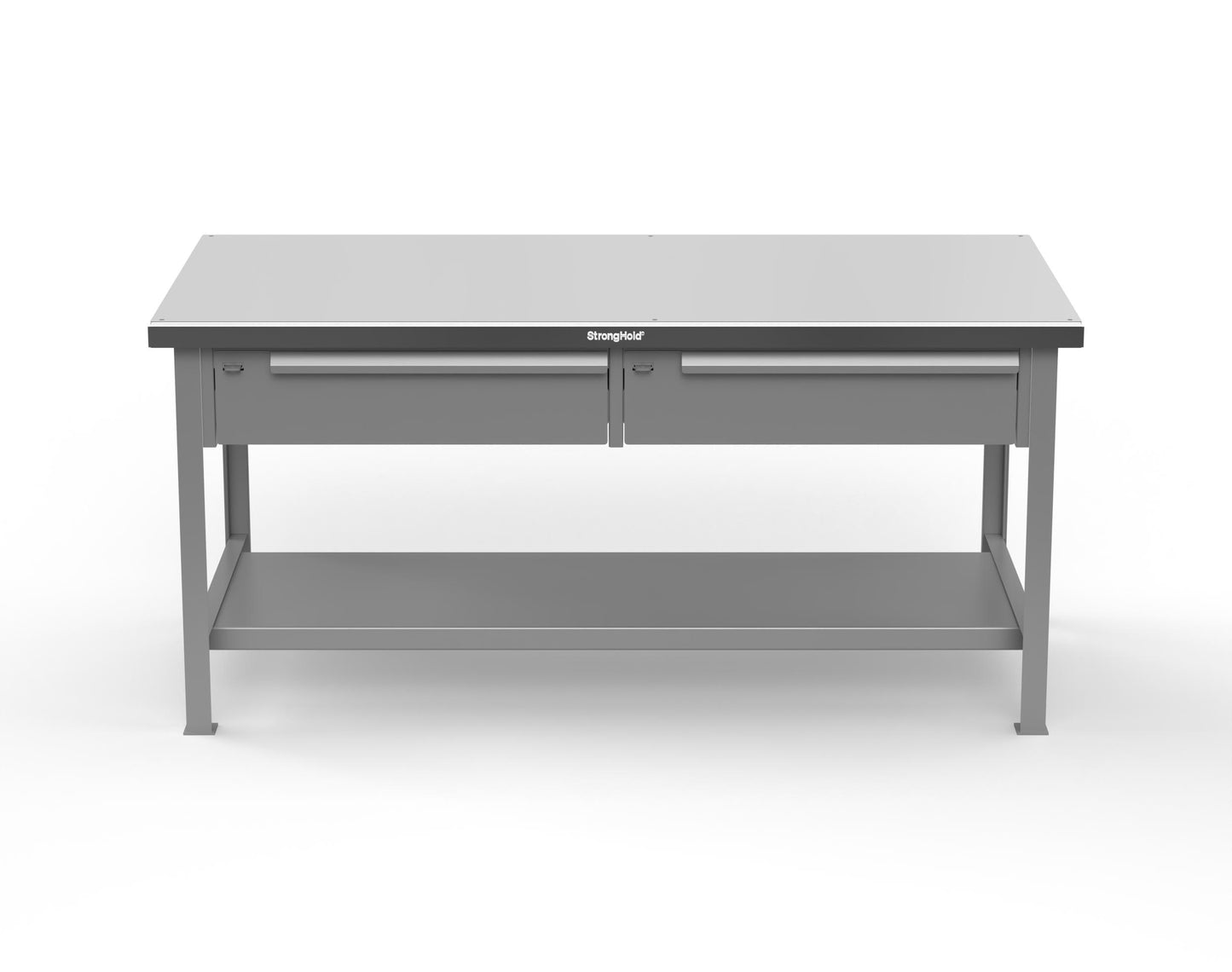 Extreme Duty 7 GA Shop Table with Stainless Steel Top, 2 Drawers, 1 Shelf - 72 In. x 36 In. D x 34 In. H - T7236-2DB-SSTOP-7037
