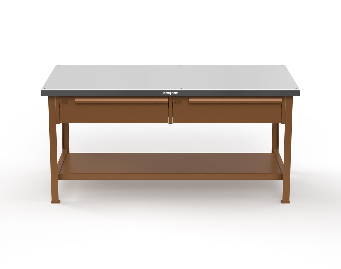 Extreme Duty 7 GA Shop Table with Stainless Steel Top, 2 Drawers, 1 Shelf - 72 In. x 36 In. D x 34 In. H - T7236-2DB-SSTOP-8008