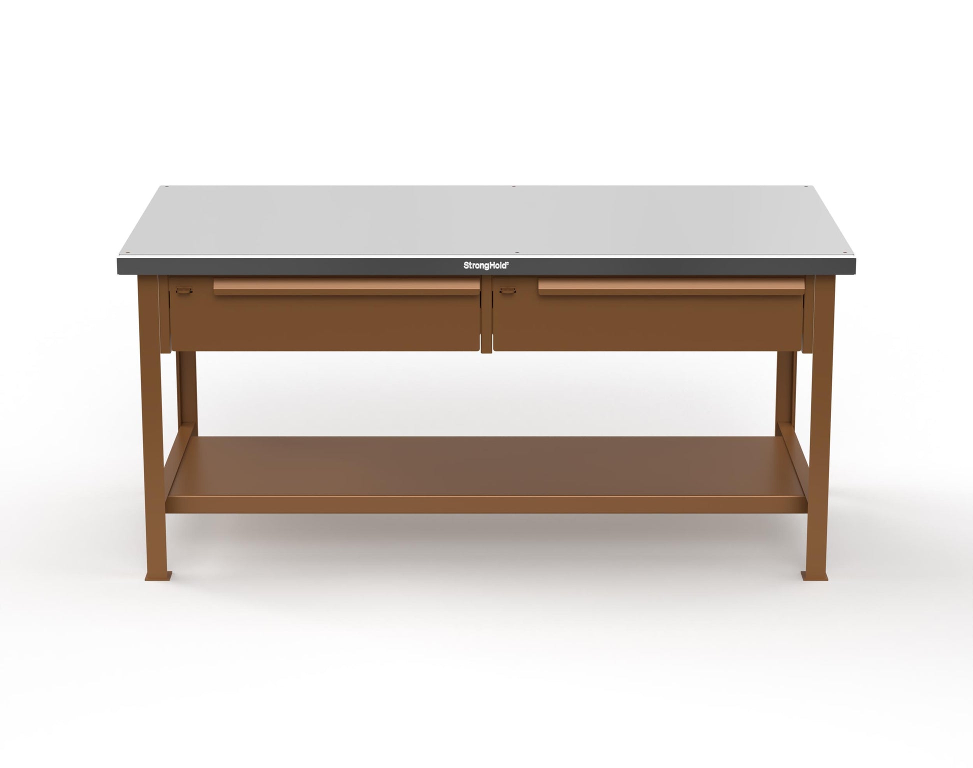 Extreme Duty 7 GA Shop Table with Stainless Steel Top, 2 Drawers, 1 Shelf - 72 In. x 36 In. D x 34 In. H - T7236-2DB-SSTOP-8008