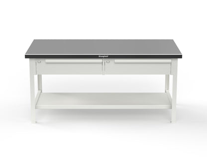Extreme Duty 7 GA Shop Table with Stainless Steel Top, 2 Drawers, 1 Shelf - 72 In. x 36 In. D x 34 In. H - T7236-2DB-SSTOP-9003