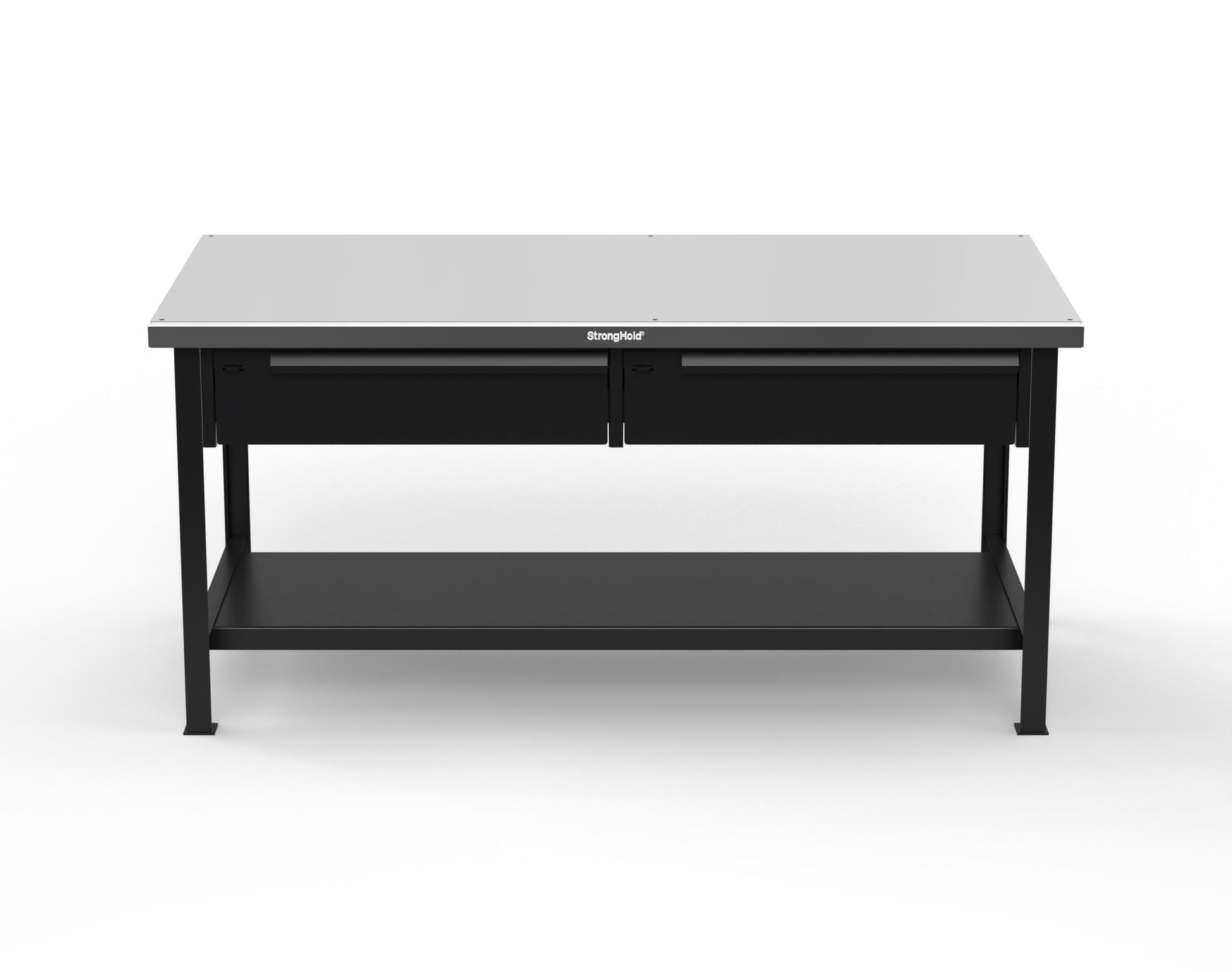 Extreme Duty 7 GA Shop Table with Stainless Steel Top, 2 Drawers, 1 Shelf - 72 In. x 36 In. D x 34 In. H - T7236-2DB-SSTOP-9005