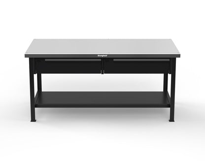 Extreme Duty 7 GA Shop Table with Stainless Steel Top, 2 Drawers, 1 Shelf - 72 In. x 36 In. D x 34 In. H - T7236-2DB-SSTOP-9005