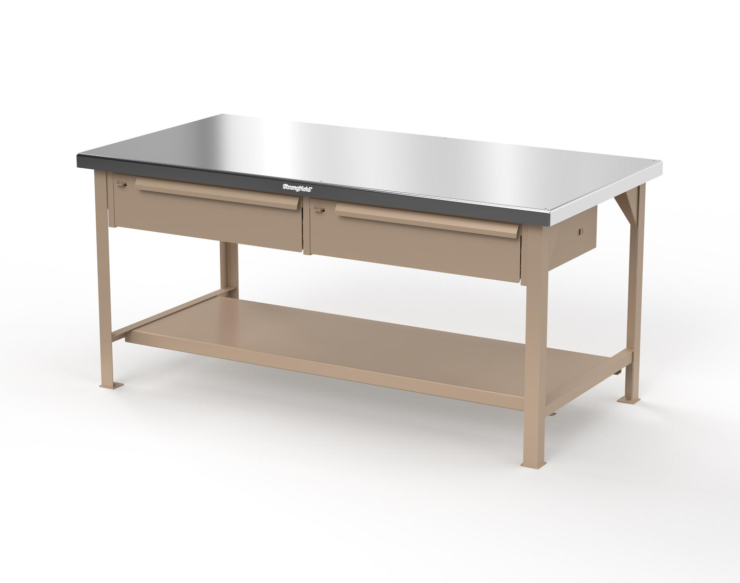 Extreme Duty 7 GA Shop Table with Stainless Steel Top, 2 Drawers, 1 Shelf - 72 In. x 36 In. D x 34 In. H - T7236-2DB-SSTOP-1019