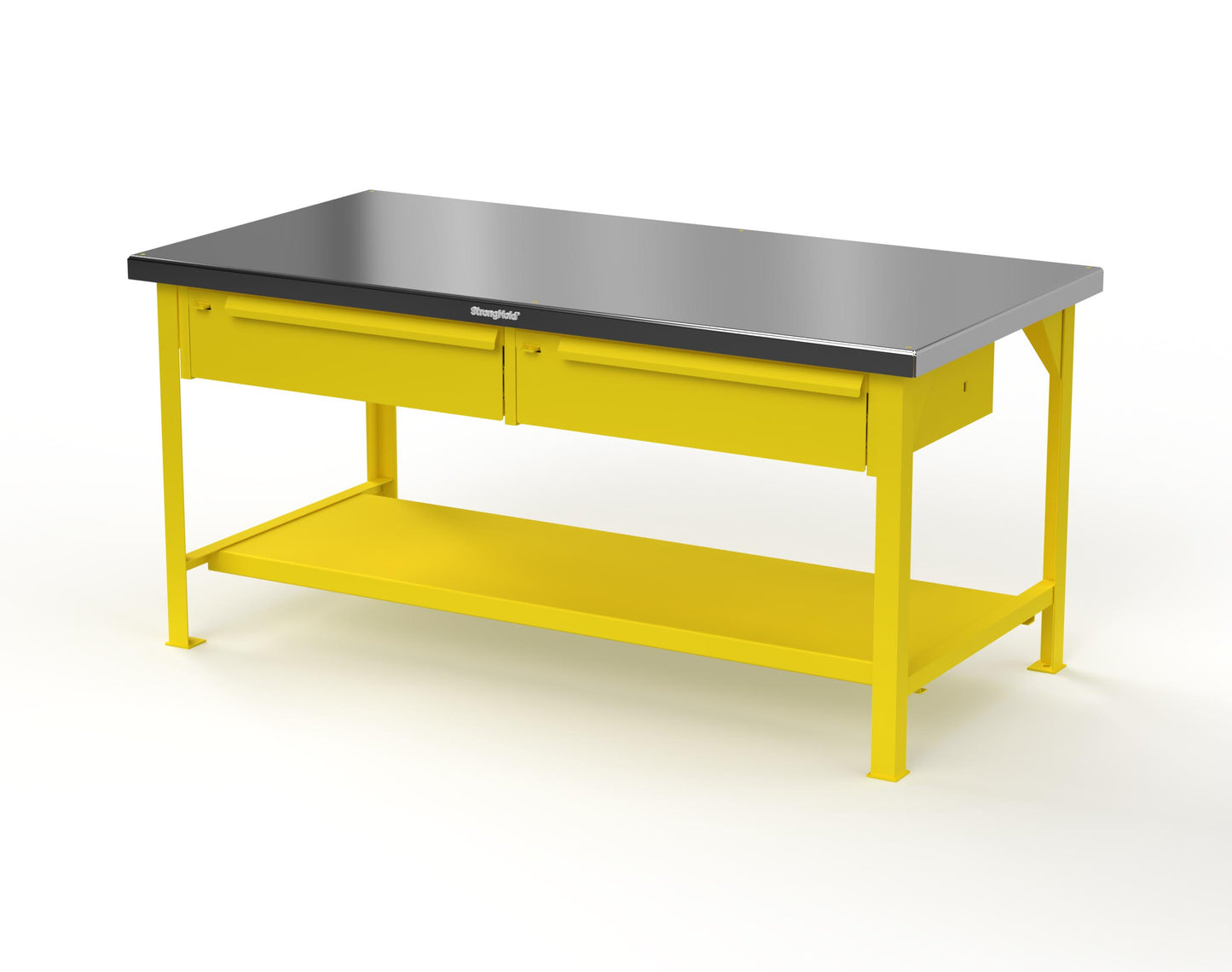Extreme Duty 7 GA Shop Table with Stainless Steel Top, 2 Drawers, 1 Shelf - 72 In. x 36 In. D x 34 In. H - T7236-2DB-SSTOP-1021