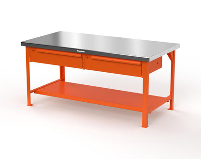 Extreme Duty 7 GA Shop Table with Stainless Steel Top, 2 Drawers, 1 Shelf - 72 In. x 36 In. D x 34 In. H - T7236-2DB-SSTOP-2009