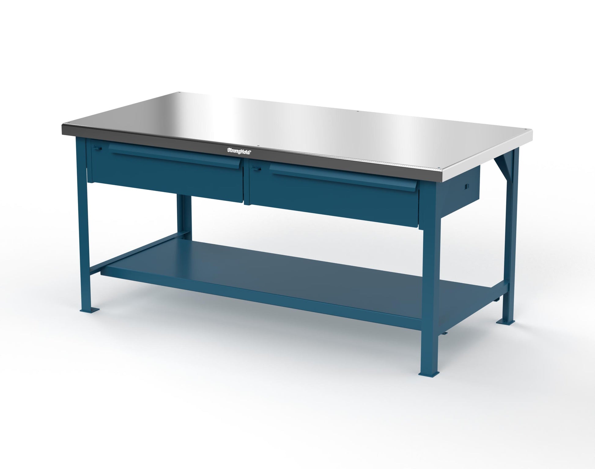 Extreme Duty 7 GA Shop Table with Stainless Steel Top, 2 Drawers, 1 Shelf - 72 In. x 36 In. D x 34 In. H - T7236-2DB-SSTOP-5001