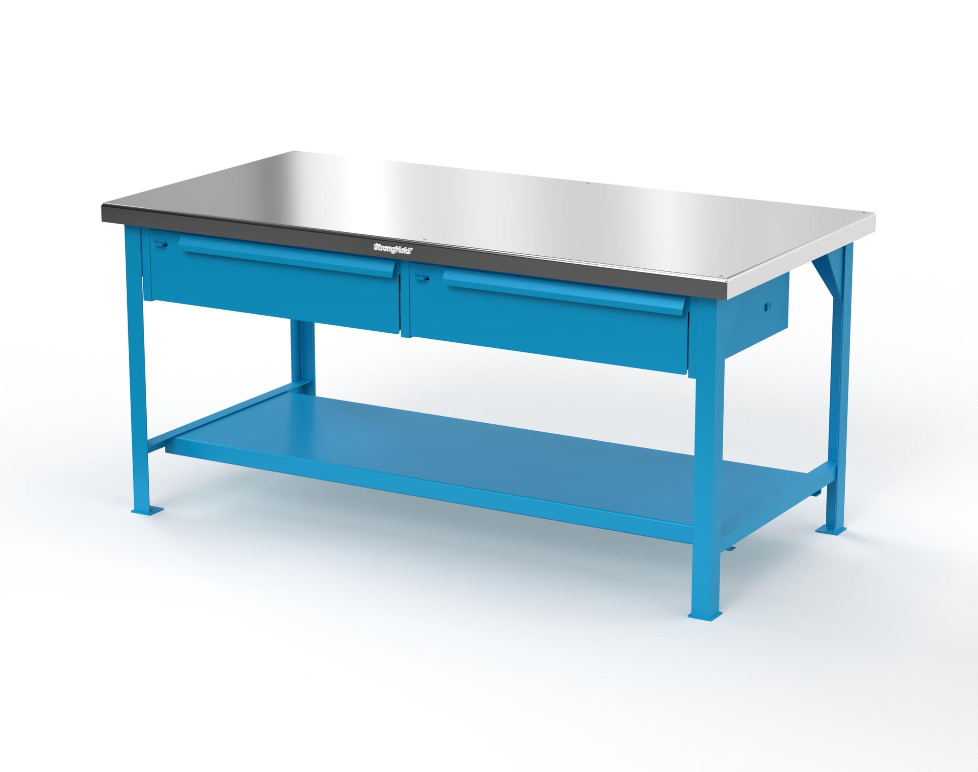 Extreme Duty 7 GA Shop Table with Stainless Steel Top, 2 Drawers, 1 Shelf - 72 In. x 36 In. D x 34 In. H - T7236-2DB-SSTOP-5012