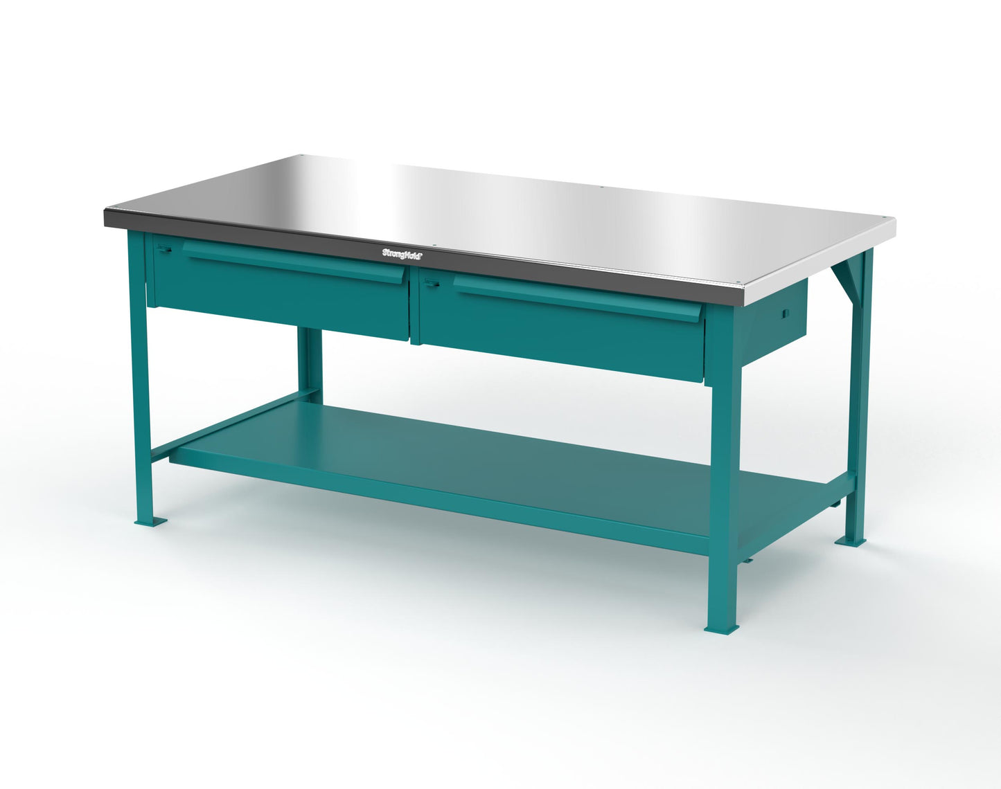 Extreme Duty 7 GA Shop Table with Stainless Steel Top, 2 Drawers, 1 Shelf - 72 In. x 36 In. D x 34 In. H - T7236-2DB-SSTOP-5021