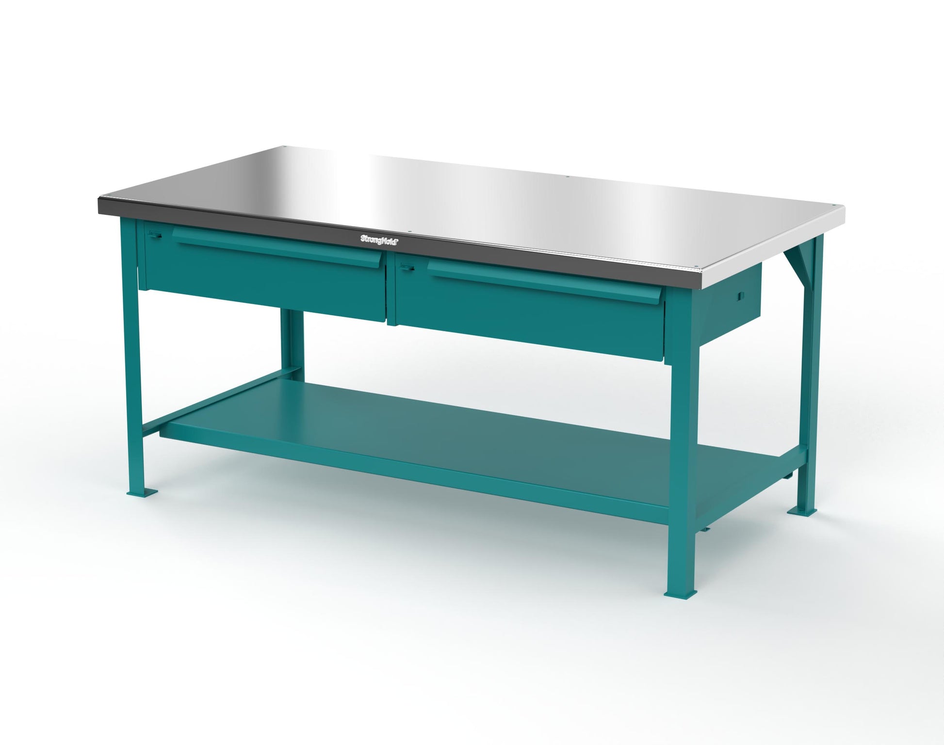 Extreme Duty 7 GA Shop Table with Stainless Steel Top, 2 Drawers, 1 Shelf - 72 In. x 36 In. D x 34 In. H - T7236-2DB-SSTOP-5021