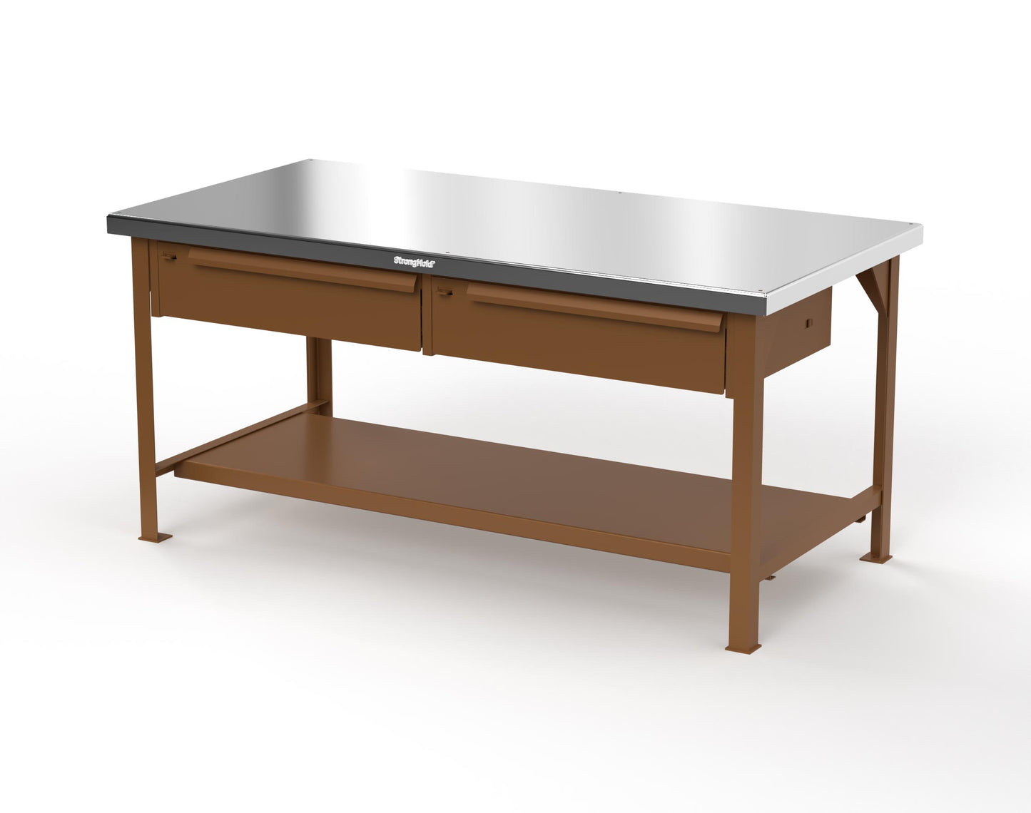 Extreme Duty 7 GA Shop Table with Stainless Steel Top, 2 Drawers, 1 Shelf - 72 In. x 36 In. D x 34 In. H - T7236-2DB-SSTOP-8008