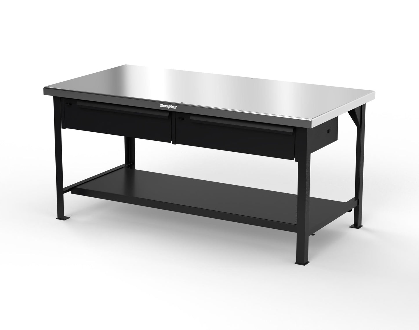 Extreme Duty 7 GA Shop Table with Stainless Steel Top, 2 Drawers, 1 Shelf - 72 In. x 36 In. D x 34 In. H - T7236-2DB-SSTOP-9005