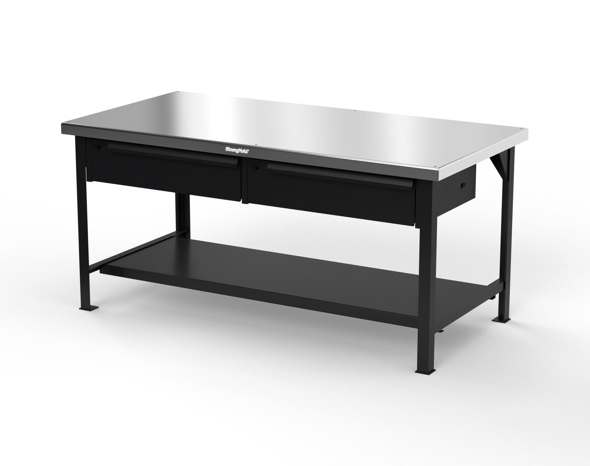 Extreme Duty 7 GA Shop Table with Stainless Steel Top, 2 Drawers, 1 Shelf - 72 In. x 36 In. D x 34 In. H - T7236-2DB-SSTOP-9005