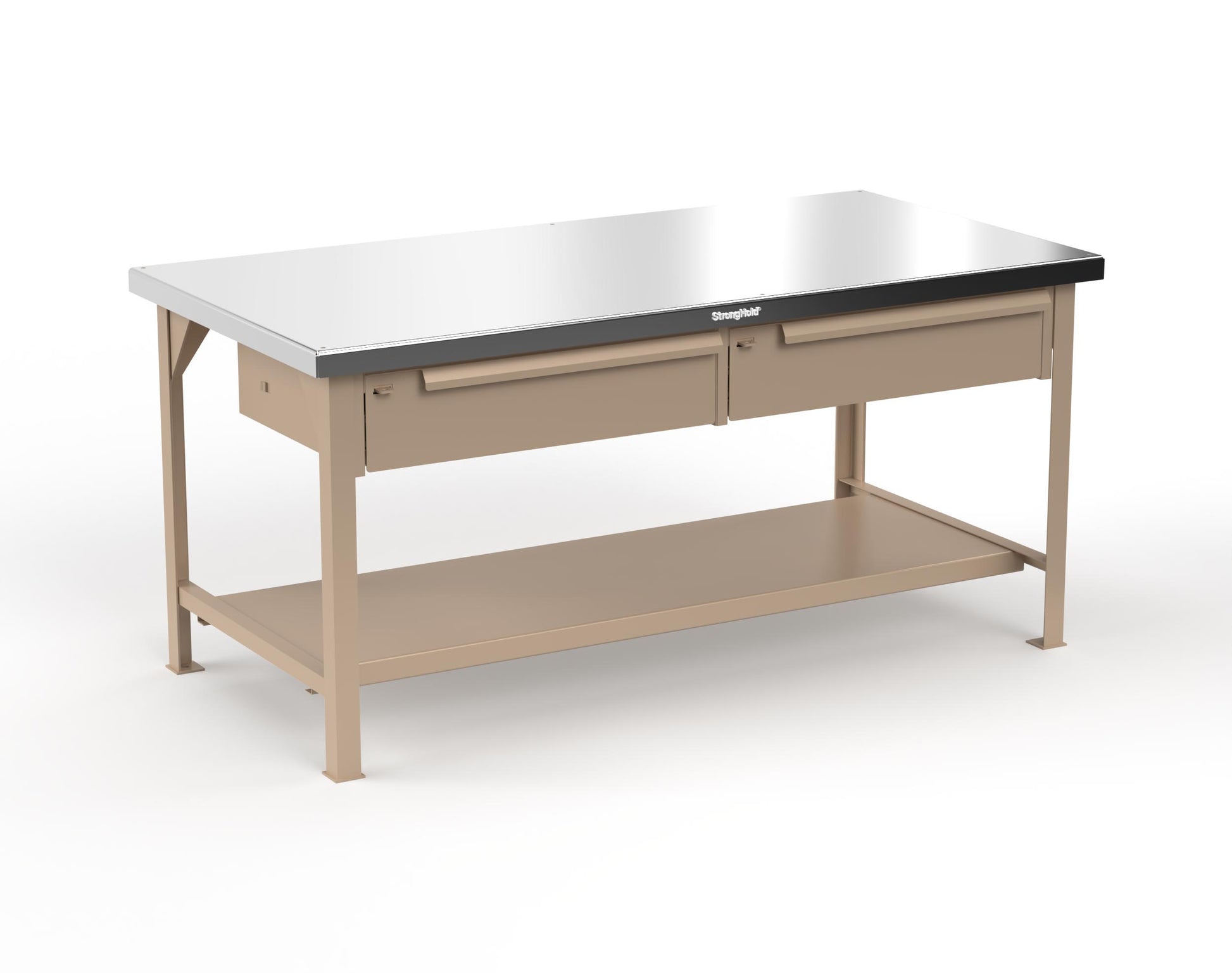 Extreme Duty 7 GA Shop Table with Stainless Steel Top, 2 Drawers, 1 Shelf - 72 In. x 36 In. D x 34 In. H - T7236-2DB-SSTOP-1019