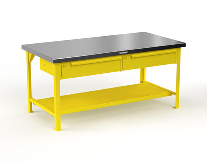 Extreme Duty 7 GA Shop Table with Stainless Steel Top, 2 Drawers, 1 Shelf - 72 In. x 36 In. D x 34 In. H - T7236-2DB-SSTOP-1021