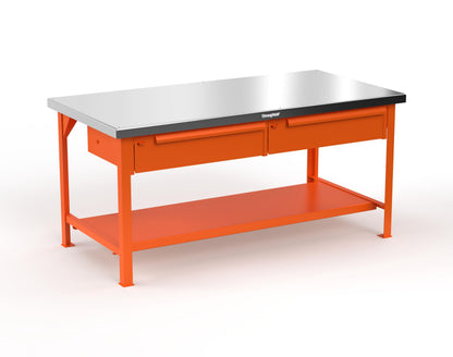 Extreme Duty 7 GA Shop Table with Stainless Steel Top, 2 Drawers, 1 Shelf - 72 In. x 36 In. D x 34 In. H - T7236-2DB-SSTOP-2009